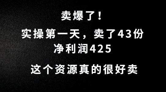这个资源，需求很大，实操第一天卖了43份，净利润425【揭秘】-鱼梓小栈
