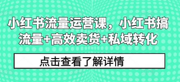 小红书流量运营课，小红书搞流量+高效卖货+私域转化-鱼梓小栈
