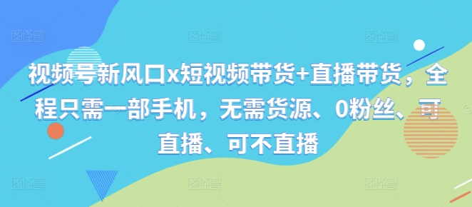 视频号新风口x短视频带货+直播带货，全程只需一部手机，无需货源、0粉丝、可直播、可不直播-鱼梓小栈