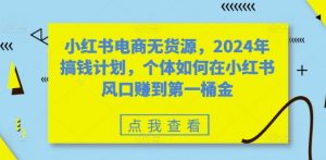 小红书电商无货源，2024年搞钱计划，个体如何在小红书风口赚到第一桶金-鱼梓小栈