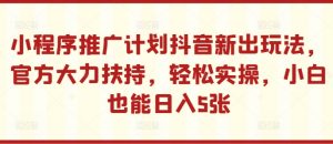 小程序推广计划抖音新出玩法,官方大力扶持,轻松实操,小白也能日入5张【揭秘】-鱼梓小栈