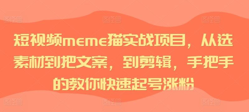 短视频meme猫实战项目，从选素材到把文案，到剪辑，手把手的教你快速起号涨粉-鱼梓小栈