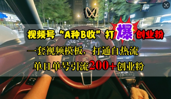 视频号“A种B收”打爆创业粉，一套视频模板打通自热流，单日单号引流200+创业粉-鱼梓小栈