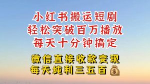 小红书搬运热门短剧，轻松爆流百万播放，每天引流几十人，搞个大几百块真的很简单-鱼梓小栈
