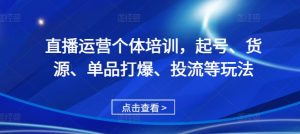 直播运营个体培训，起号、货源、单品打爆、投流等玩法-鱼梓小栈