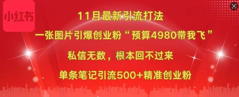 小红书11月最新图片打粉，一张图片引爆创业粉，“预算4980带我飞”，单条引流500+精准创业粉-鱼梓小栈