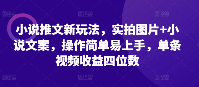 小说推文新玩法，实拍图片+小说文案，操作简单易上手，单条视频收益四位数-鱼梓小栈