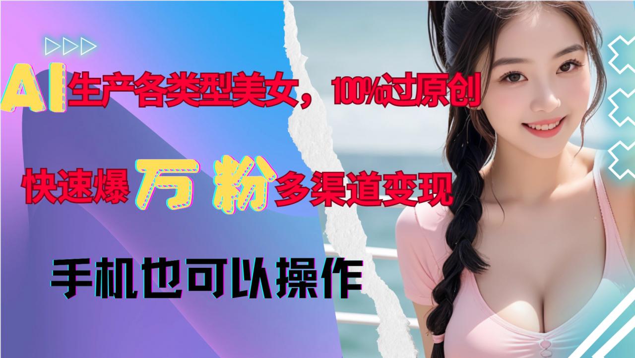 AI生产各类型美女，100%过原创，快速爆万粉，多渠道变现，新手可做-鱼梓小栈