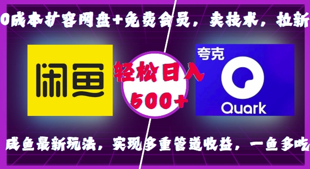 0成本扩容网盘+免费会员，卖技术，拉新，咸鱼最新玩法，实现多重管道收益，一鱼多吃，轻松日入500+-鱼梓小栈