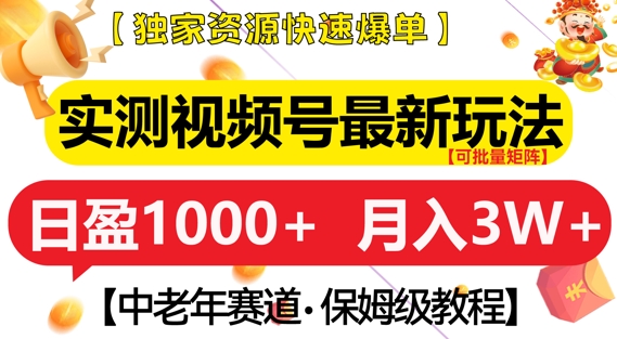 实测视频号最新玩法，中老年赛道，独家资源，月入过W+【揭秘】-鱼梓小栈