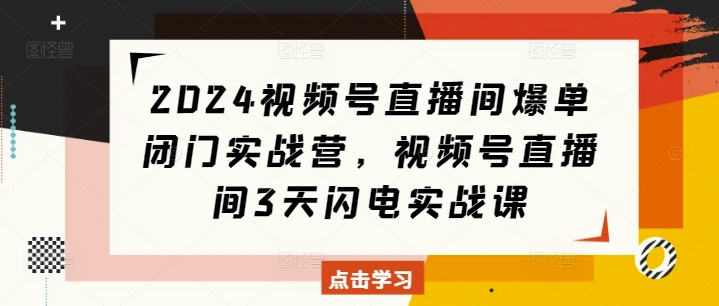 2024视频号直播间爆单闭门实战营，视频号直播间3天闪电实战课-鱼梓小栈