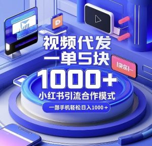 视频代发，一单5块，小红书引流合作模式，一部手机轻松日入多张【揭秘】-鱼梓小栈