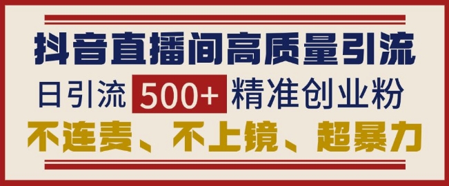 抖音直播间引流创业粉，无需连麦、不用上镜、超暴力，日引流500+高质量精准创业粉-鱼梓小栈