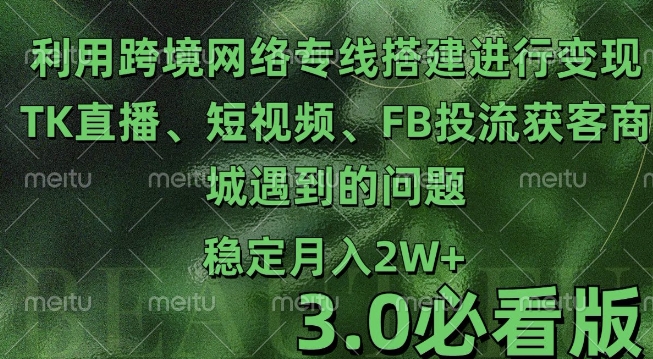 利用跨境电商网络及搭建TK直播、短视频、FB投流获客以及商城遇到的问题进行变现3.0必看版【揭秘】-鱼梓小栈