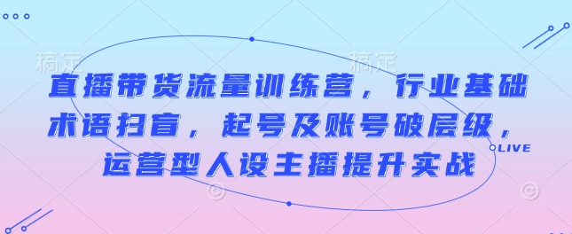 直播带货流量训练营，行业基础术语扫盲，起号及账号破层级，运营型人设主播提升实战-鱼梓小栈