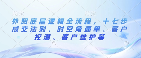 外贸底层逻辑全流程，十七步成交法则、时空角逼单、客户挖潜、客户维护等-鱼梓小栈