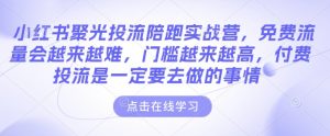 小红书聚光投流陪跑实战营，免费流量会越来越难，门槛越来越高，付费投流是一定要去做的事情-鱼梓小栈