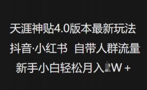天涯神贴4.0版本最新玩法，抖音·小红书自带人群流量，新手小白轻松月入过W-鱼梓小栈