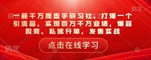 一品千万操盘手研习社，打爆一个引流品，实现百万千万业绩，爆品裂变，私域升单，发售实战-鱼梓小栈