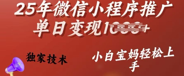 25年微信小程序推广单日变现多张，独家技术，小白宝妈轻松上手【揭秘】-鱼梓小栈