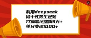 利用deepseek做中式养生视频，17篇笔记涨粉3万+，单日变现1k-鱼梓小栈