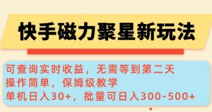 快手磁力新玩法，可查询实时收益，单机30+，批量可日入3到5张【揭秘】-鱼梓小栈