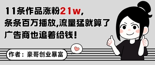 11条作品涨粉21W，条条百W播放，流量猛就算了，广告商也追着给钱-鱼梓小栈